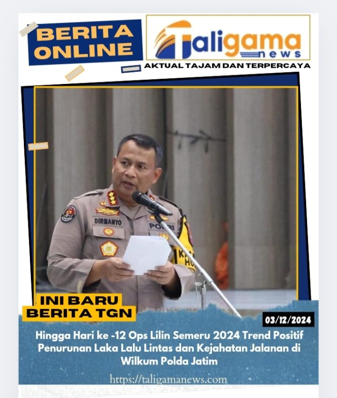 
					Hingga Hari ke -12 Ops Lilin Semeru 2024 Trend Positif Penurunan Laka Lalu Lintas dan Kejahatan Jalanan di Wilkum Polda Jatim